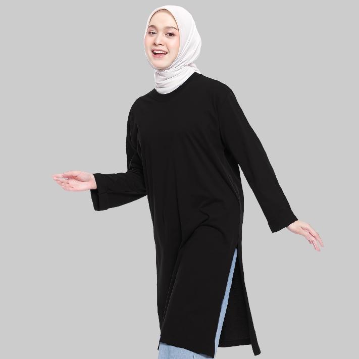 LIMITED LOUVINNE Tunic T-shirt l Kaos Tunik Polos Selutut Lengan Panjang Wanita Cotton Combed 24s KE