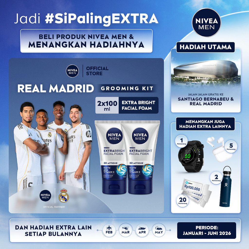 (PAKET HEMAT ISI 2) NIVEA MEN Facial Foam Extra Bright Facial Foam 100ml - Sabun cuci muka pria menc