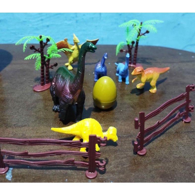 Promo  Mainan Dinosaurus Set 6 Dinosaurus 2 Pohon  2 Pagar + Telur