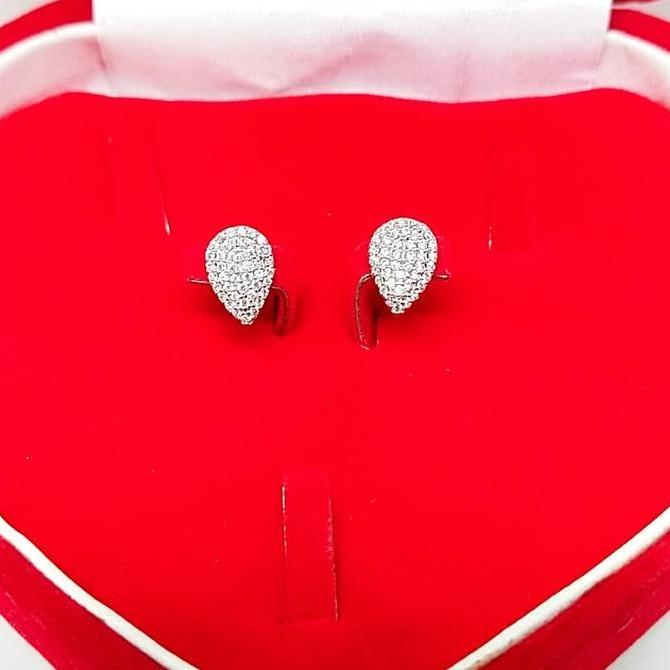 Giwang tusuk oval mpp perak 925/silver asli lapisan emas putih 24k.