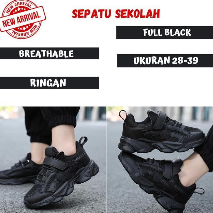 NEW SEPATU SEKOLAH HITAM POLOS / SEPATU SNEAKERS ANAK SD ORI