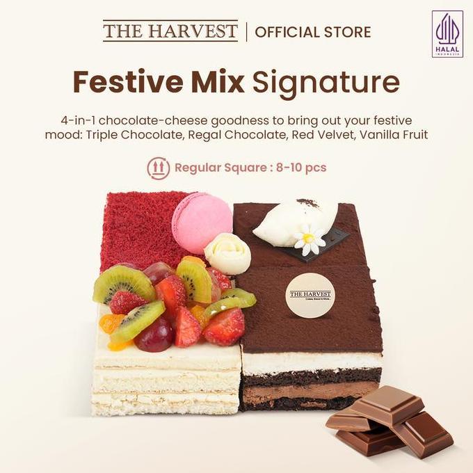 Festive Mix Signature Regular Square | Kue Ulang Tahun Rasa Dengan Pilihan 4 Rasa Coklat Keju Dan Bu