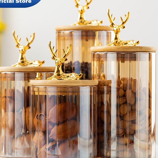 Toples Rusa Gold Toples Tutup Kayu Toples Kue Toples Gold Penyimpanan Makanan Toples Lebaran Toples 