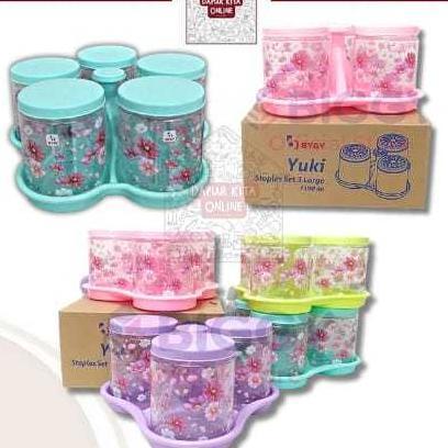 Yuki Toples Set / Toples Kue Kering Lebaran / Toples Set 5 Large / Yuki Set 5 Large 1.100Ml / Nampan