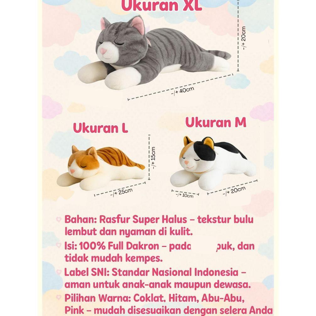 Promo  Boneka Kucing Lying Lucu Berlabel Sni/ Boneka Kucing Coklat Tidur