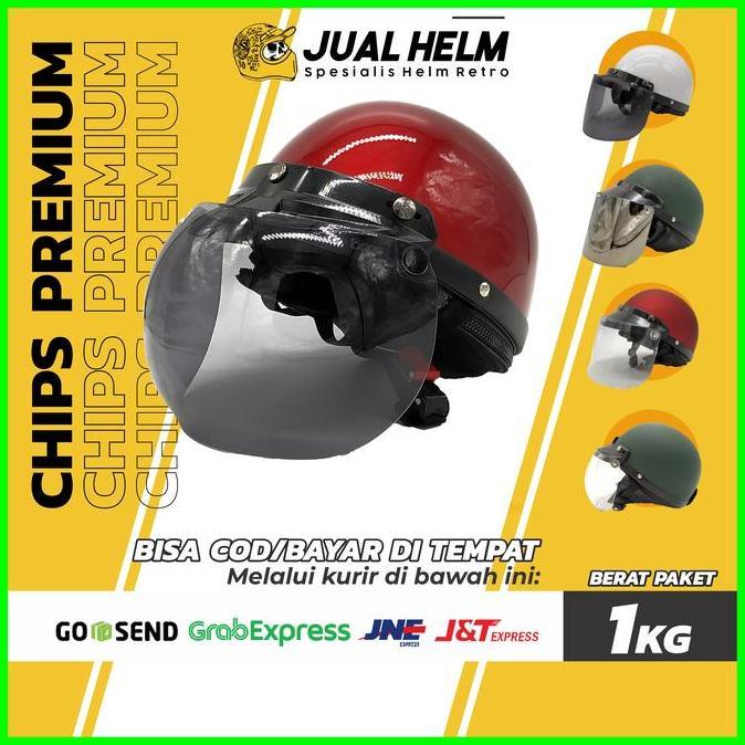 Helm Chips Premium + Kaca Flat Bogo Original (Helm Retro/Helm Chip)