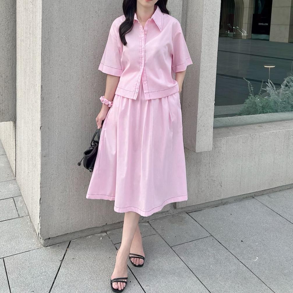 HOT SHANE CLOTHING SETELAN WANITA POLOS / ONE SET ATASAN ROK KATUN POPLIN 378