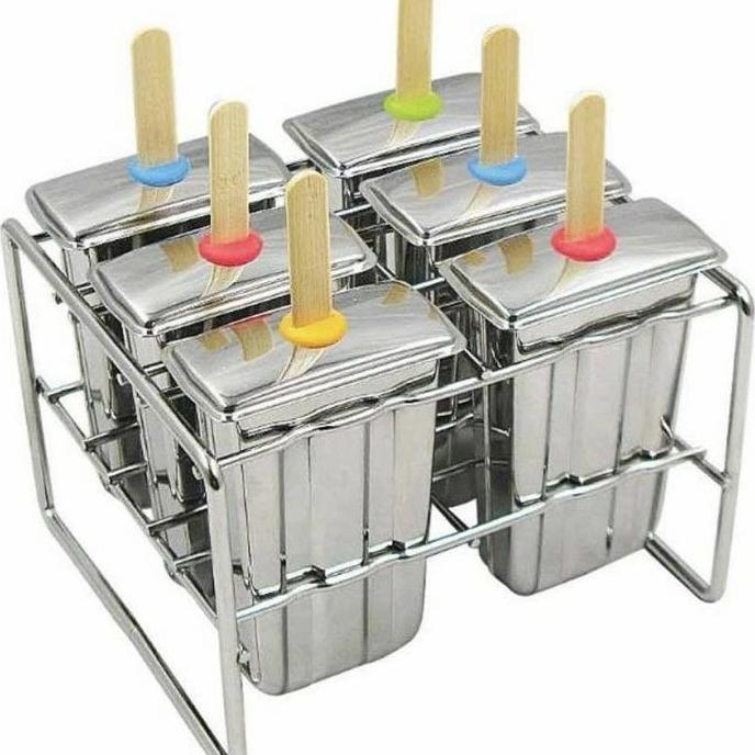 Popsicle Ice Cream Mould Stainless 6pcs with Rack Cetakan Es loli mold
