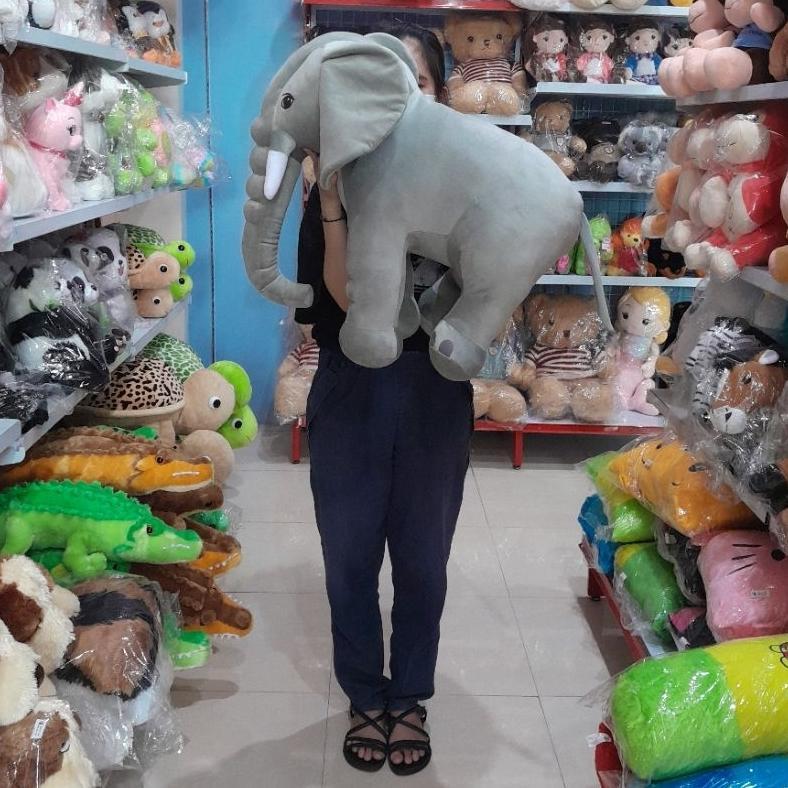 Bergaransi Boneka Gajah Besar Elephant Jumbo Abu-Abu Bahan Halus & Lembut