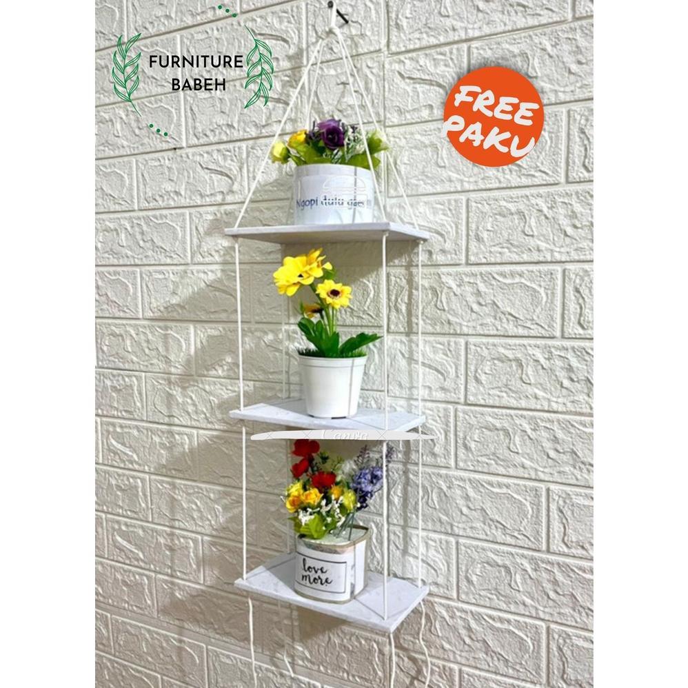 TERLARIS furniture rak tali tempel dinding tali sudah terpasang,rak gantung minimalis 3 susun,rak ga