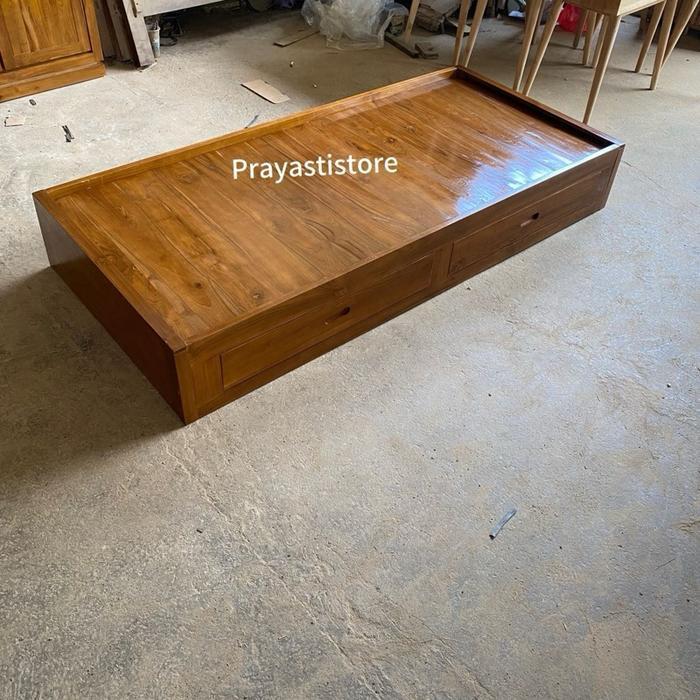 Dipan minimalis kayu jati Dipan tempat tidur minimalis kayu jati full kayu blok 2 laci