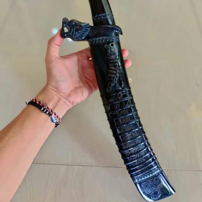 Golok Macan Kumbang Fulltanduk, Bilah Balikmipih Pamor 30cm