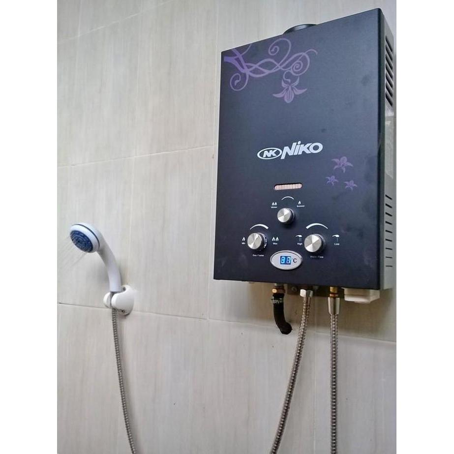 WATER HEATER / PEMANAS AIR KAMAR MANDI GAS LENGKAP NIKO HITAM LED