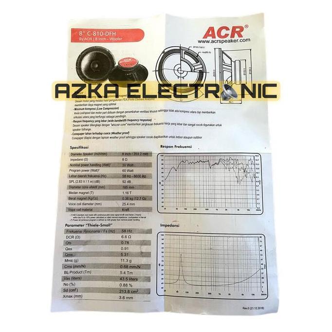 Speaker ACR 8 Inch Full Range C-810-DFH