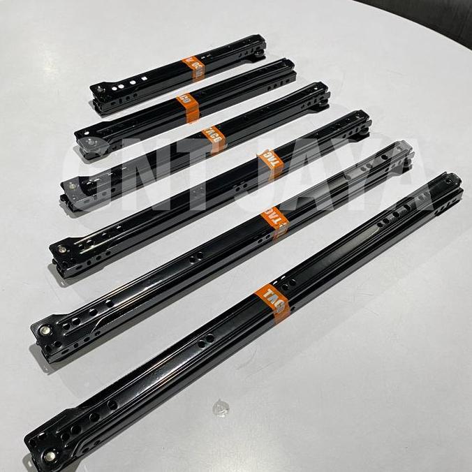 Rel laci merk TACO 1Pasang  warna hitam Rel laci lemari taco