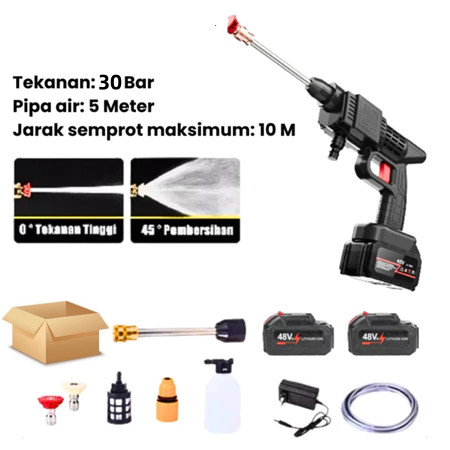 Mesin Cuci Mobil 48V 50000mAh Dual Battery High Pressure Portable Jet Cleaner Alat Cuci Motor AC Rum