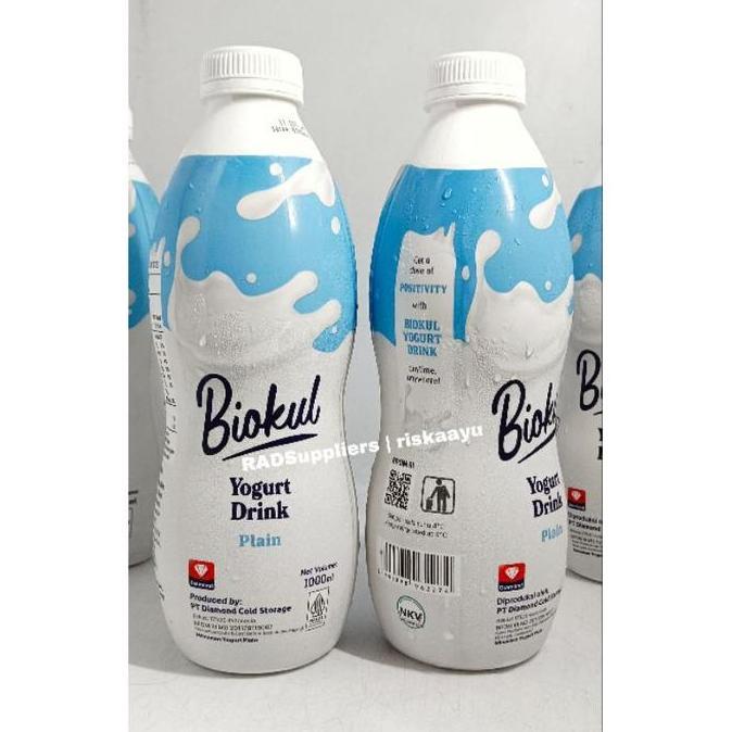 Biokul Drink Yogurt Plain 1Liter, Minuman Yogurt Cair Rasa Original Plain, Kemasan 1Liter, Halal, be