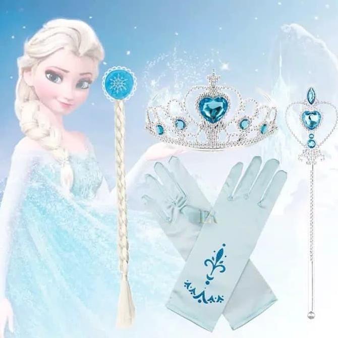 KALGURIO LNR Shop Lokal Premium 8 in 1 Girls Elsa Ana Aksesoris Set Perhiasan Mahkota Anting Gelang 