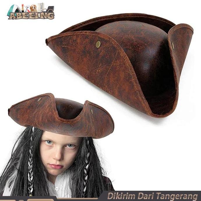 MALUKSHURE Topi Jack Sparrow Kulit Pirate Hat Untuk Halloween Cosplay
