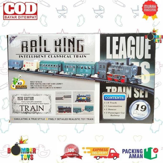 NEW MAINAN ANAK KERETA API RAIL KING 19 PCS CLASSIC TRAIN LOCOMOTIF KADO PERMAINAN CONTROL PLASTIK R