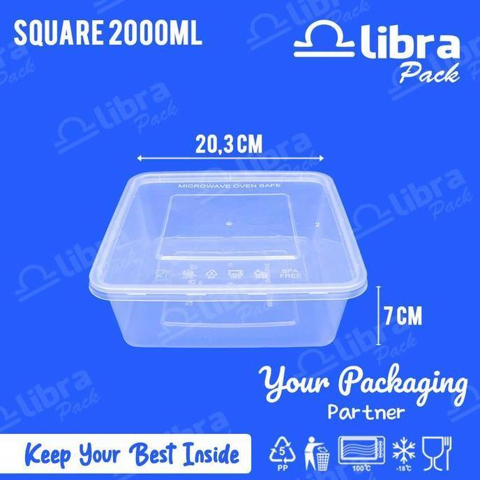 Thinwall Kotak Makan Plastik 2000ml SQ Food Container / Box Microwave Persegi / Square