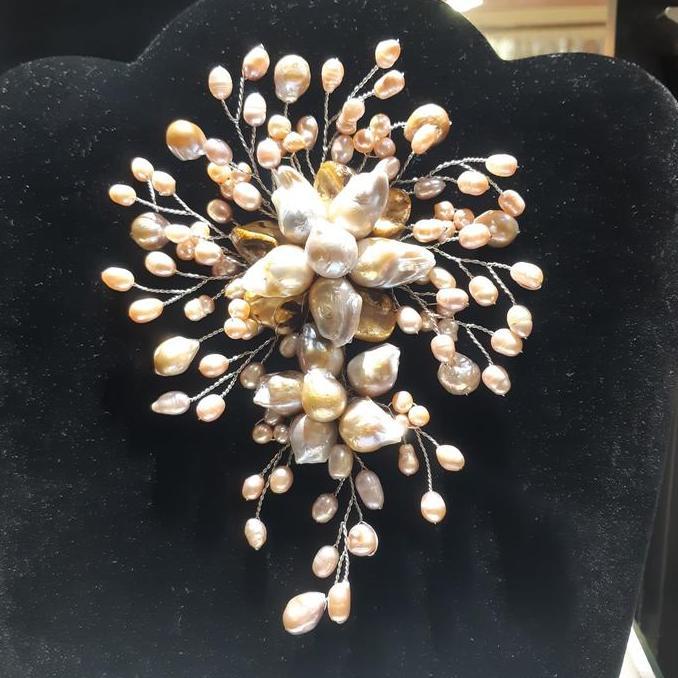 Bros mutiara barok cabang susun besar, bros kebaya mutiara barok besar TI