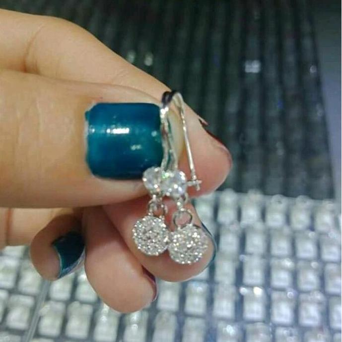 Anting rumbai kait gantung bulat mata full lapisan mas putih