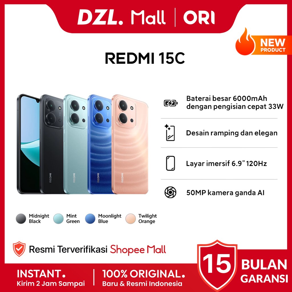 DZL - HP XIAOMI Redmi 15C 8/256 6/128 GB NFC Original Garansi Resmi Official Store Handphone Ori