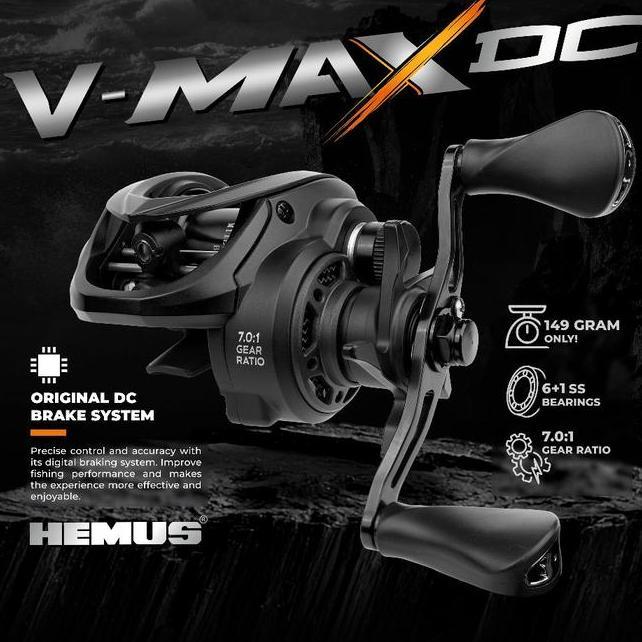 Hemus Vmax Dc Reel Pancing Baitcasting Bc Buzzer Dital Control System Rasio Gi 7.01 Bahan Serat Karb