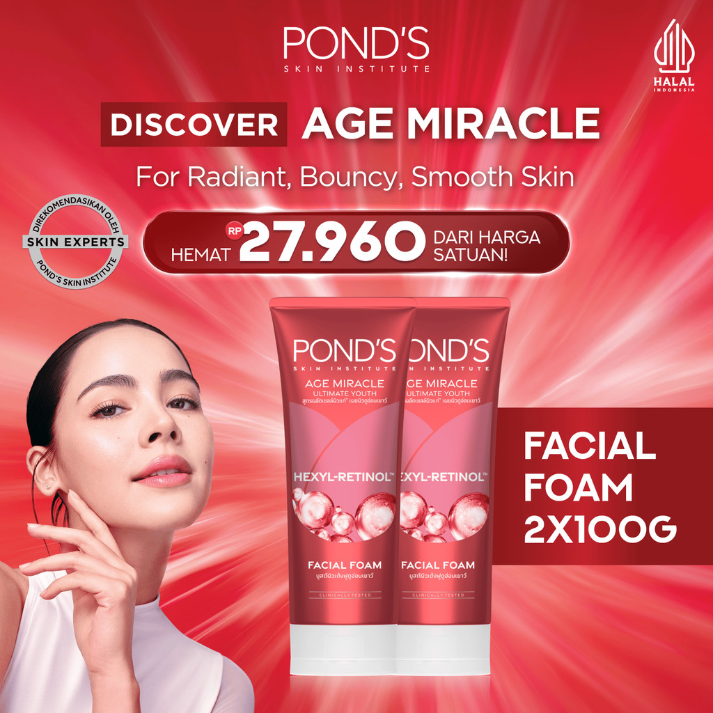 [BELI 2 LEBIH HEMAT] Pond's Age Miracle Facial Foam 100gr Twinpack | Hexyl-Retinol | Amplify Collage