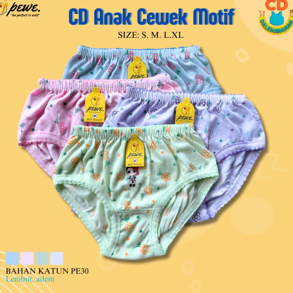 Murah  12 Pcs Celana Dalam Anak Perempuan Usia 1-10 Tahun Motif Dim Dim Lucu, Cd Baby Cewek Katun Le