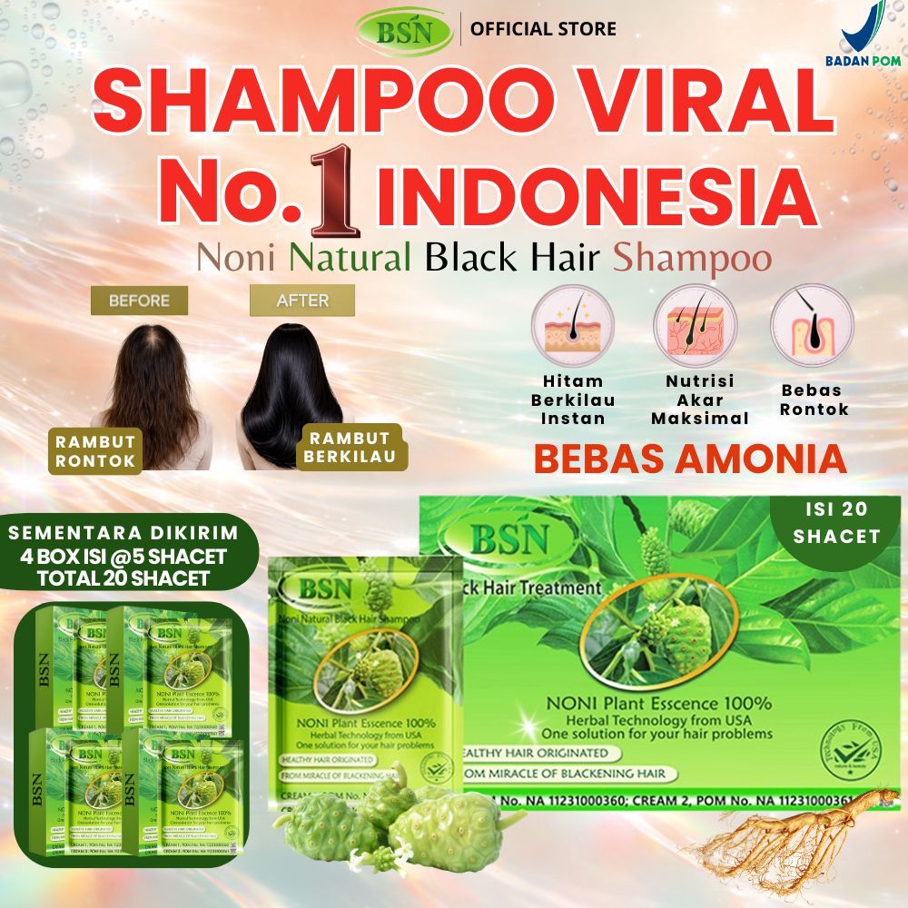 BSN Noni Shampoo isi 20 Sachet | Penghitam Rambut Alami Dari Mengkudu