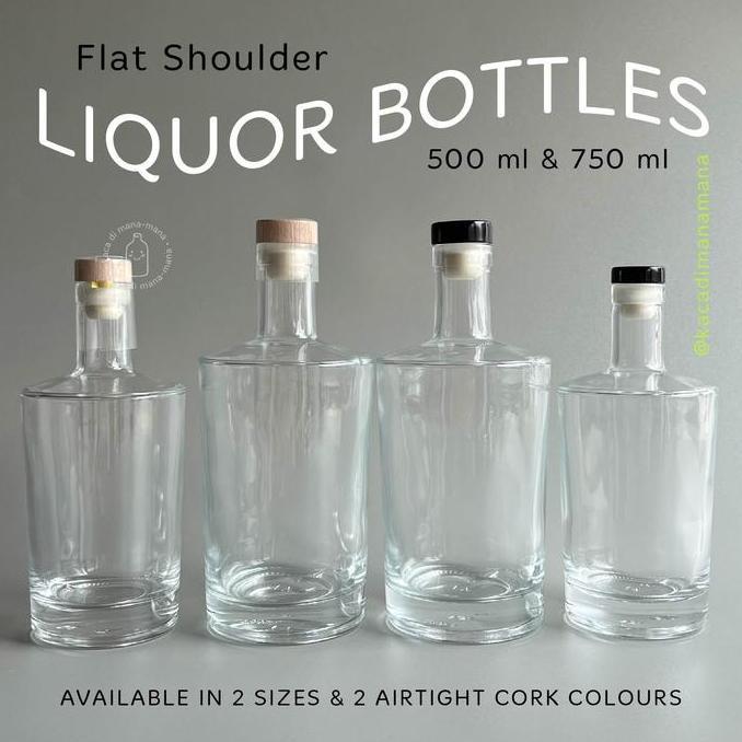 Kubika- Botol Kaca Liquor Flat Shoulder Bottle - Botol Kaca Liquor Flat