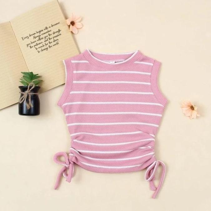 Ebijwaro- Yumna Top Serut Salur 1-7Thn/Top Crop Serut/Atasan Salur Katun