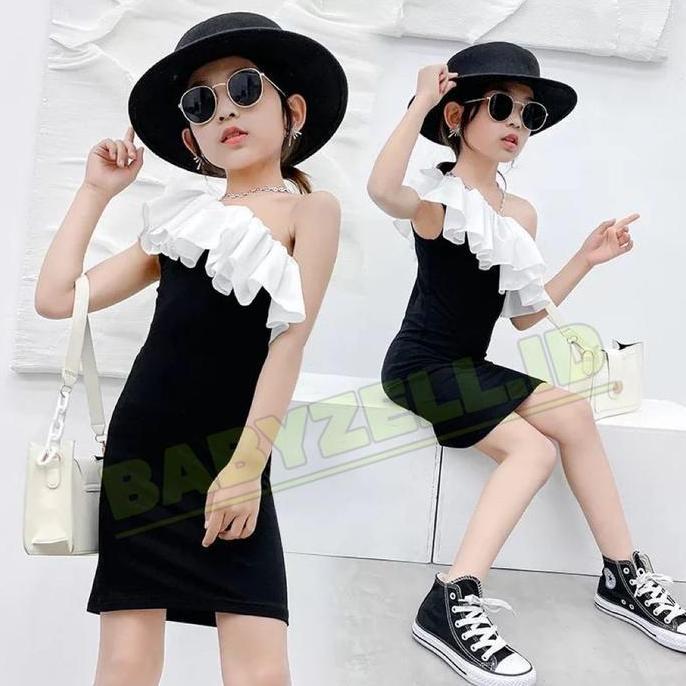 Ebijwaro- Mini Dress Anak Leher Rumbai Putih (Code 1815) Usia 1-7Tahun