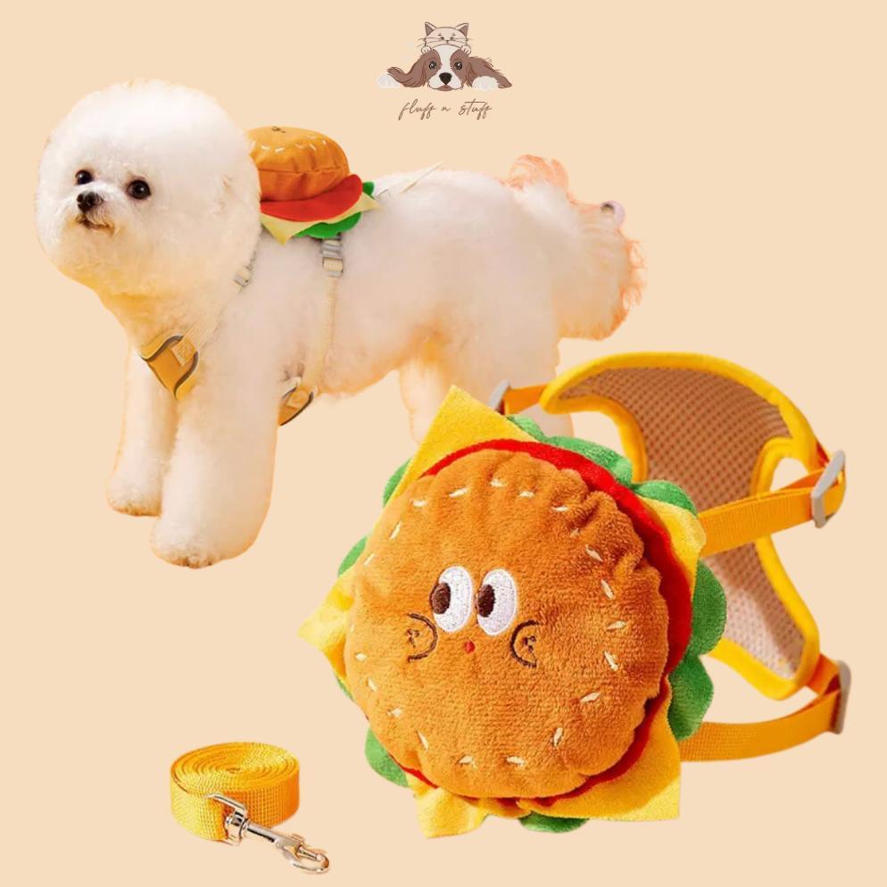 Tali harness leash backpack anjing burger DISKON