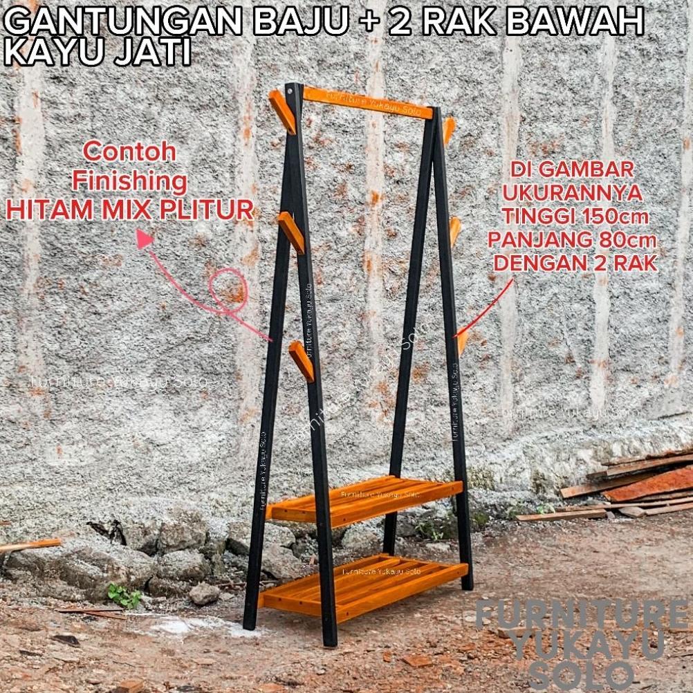 Termurah Gantungan Baju + Rak Bawah Kayu Jati / Stand Hanger / Gawangan Baju Rak Kayu Jati / Stand D