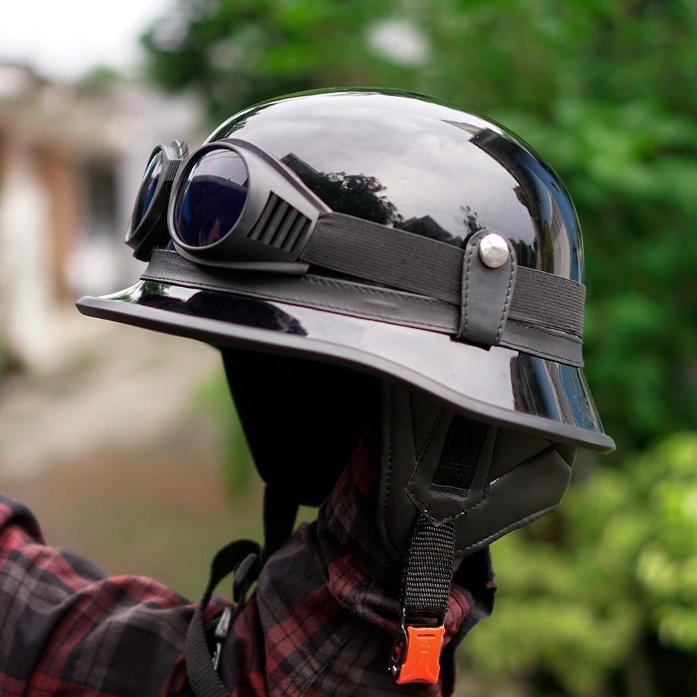 Helm retro millenial  RETRO HITAM GLOSY kombinasi Kacamata/helm retro chips NAZI/ helm nazi chips /h