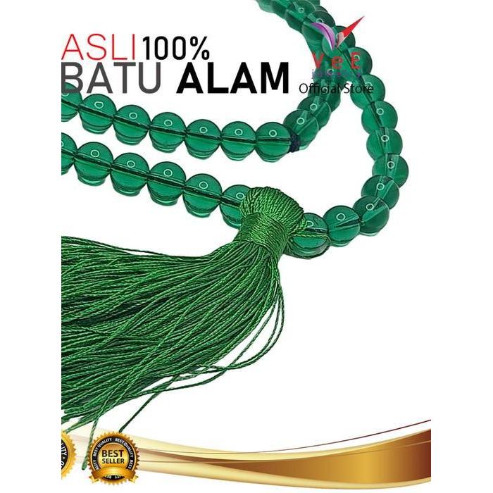 Tasbih 99 Butir Batu Giok China Asli 8mm Hijau Tua Transparan Natural- VeE Kalung Muslim