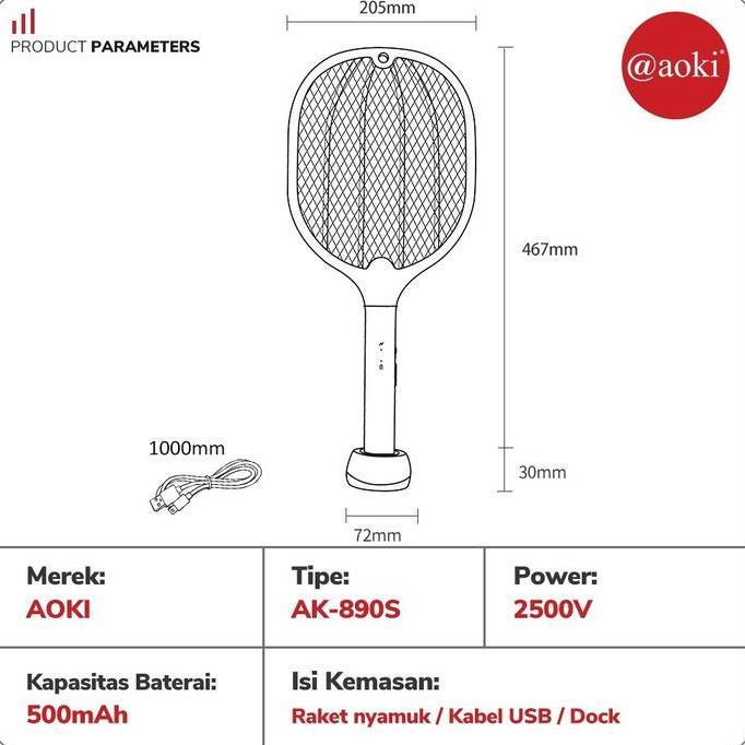 Raket nyamuk insect killer 2 in1 LED UV canggih Batre 500mAh Charger cas AEON /AOKI