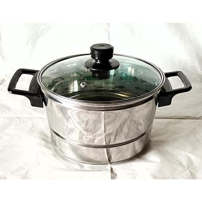 Panci Kukus Nasi Tutup Kaca Bahan Stainless Steel Kapasitas Mulai 1kg-3kg.