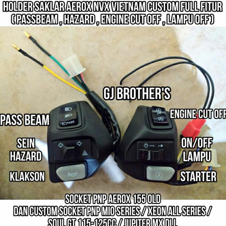 1 Set Holder Saklar Aerox 155 NVX Vietnam Variasi Passbeam / Pass Beam ,  Hazard , Engine Cut Off , 