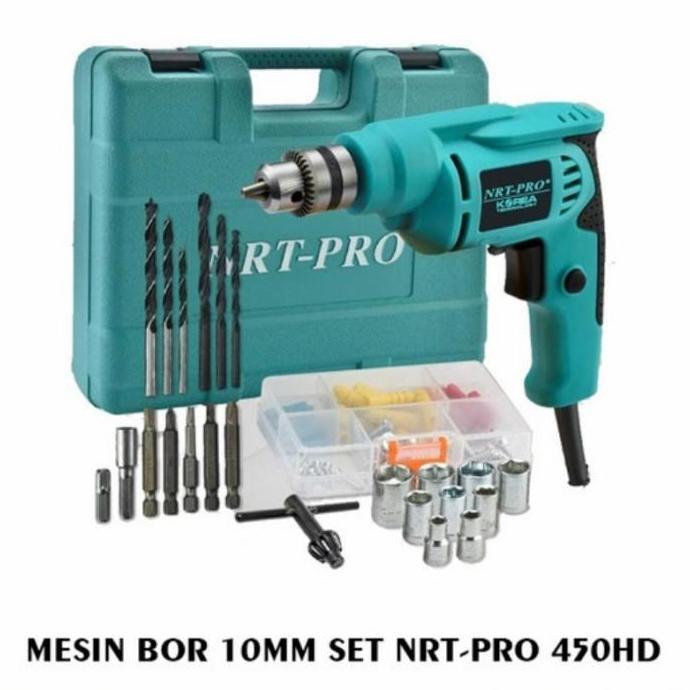 Mesin Bor Tangan Listrik 10mm set mata bor komplit NRT PRO 450 HD SET