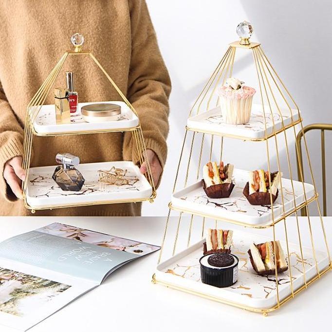 Tier Cake Stand Marble / Tier Cake Susun / Wadah Dessert Tray Layer