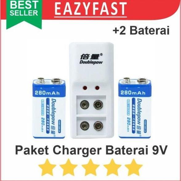 Paket Charger Baterai Kotak 9V 9 V Volt Rechargable 2 Slot Baterai 2x