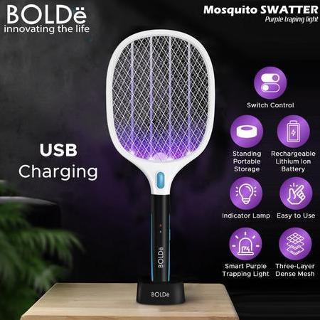 Raket Nyamuk Bolde Swatter 2 in 1 Raket Nyamuk Otomatis Bolde Recharge