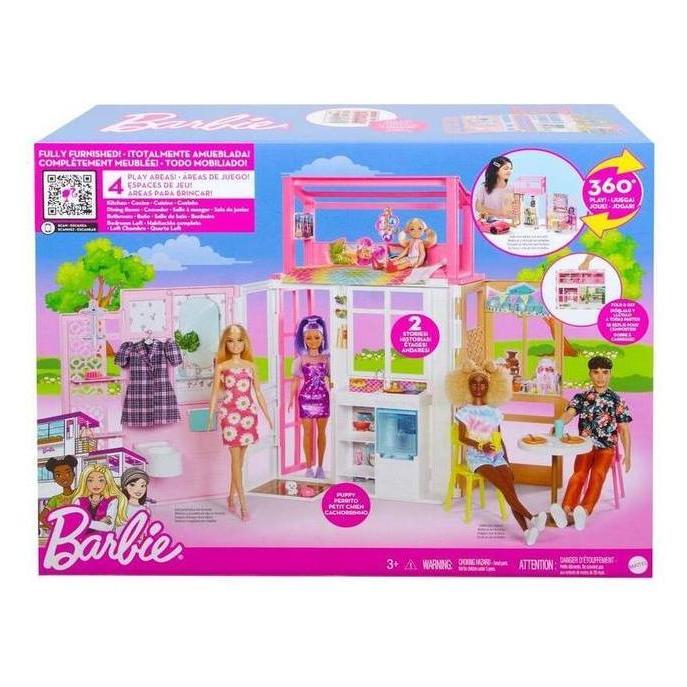 Mainan Rumah Boneka Barbie Mattel Furnished Multi-Level Dollhouse Playset
