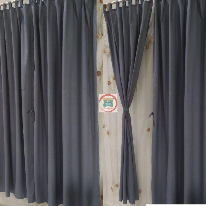 Tirai Pintu Gorden Jendela Panjang Gorden Polos Embos Tali Perekat Abu Tua