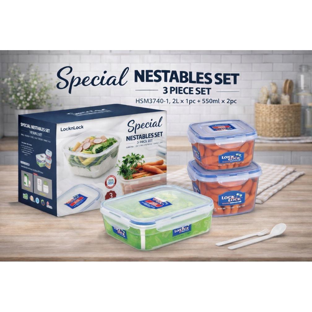 Nestables / Special Gitf Set  Hsm3740  Isi 3 Lock N Lock Toples Wadah Kedap Original