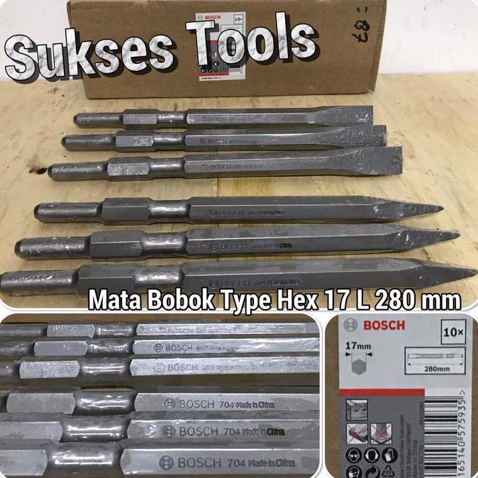 Powerx- Mata Pahat Bosch Hex 17 Flat Point Chiesel Mata Bor Bobok Beton Tembok